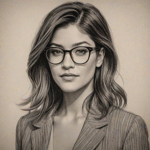 Ravishing Jessica Szohr, pencil sketch, portrait of Superb woman 1924s in glasses, hair style beatnik, outline, clear lines, fine lines, 8k