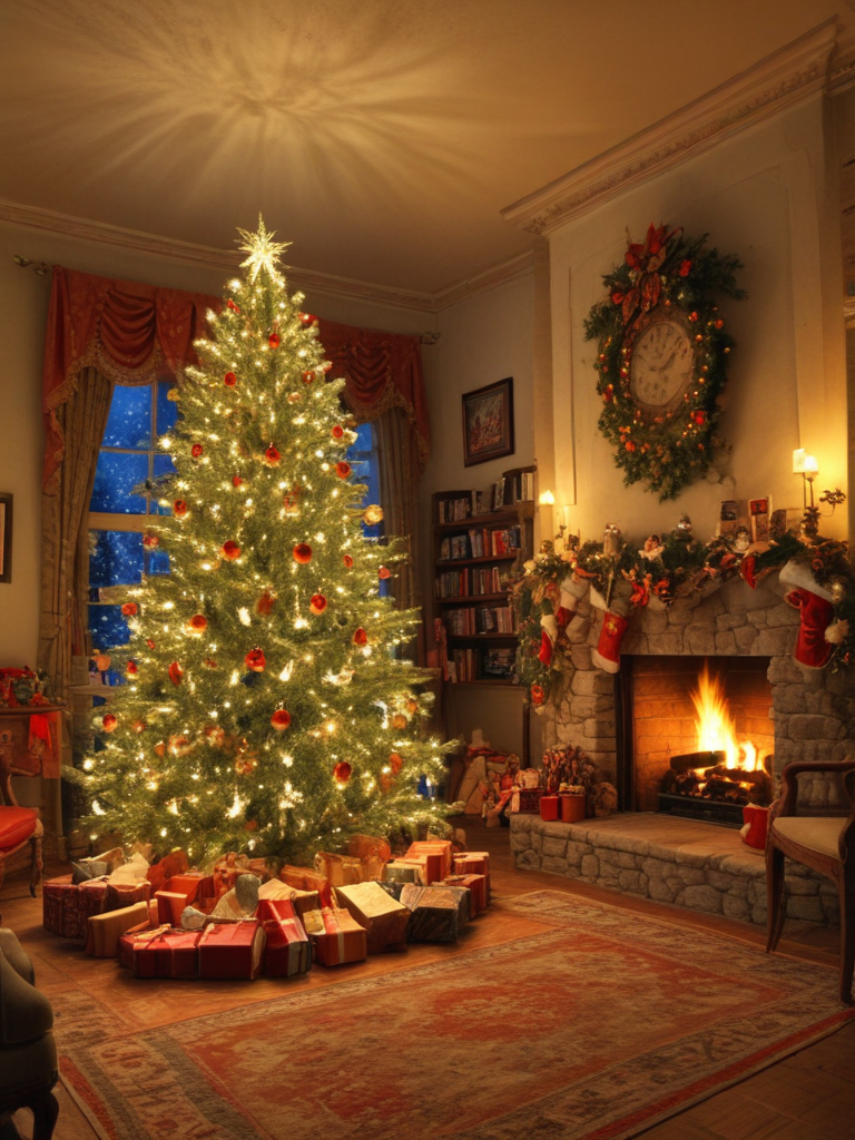 A Cozy Christmas Scene Featuring a Beautifully Decorated Tree and ...