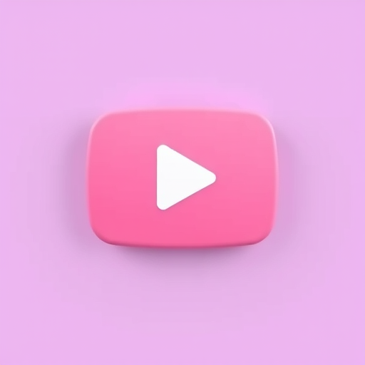 Create a high-resolution image of a pink play button icon with a white triangular play symbol in the center, using a 50mm lens, aperture f/2.8, ISO 100, top-down view, and digital illustration style.