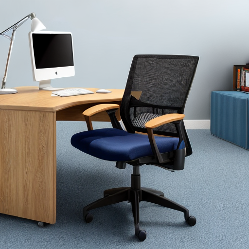 side view office desk and chair, some office props on the desk (digital ...