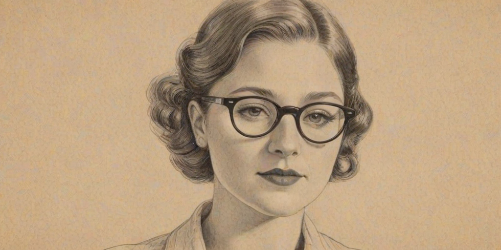 Enticing Emma Kenney, pencil sketch, portrait of Pleasing woman 1933s in glasses, hair style beatnik, outline, clear lines, fine lines, 8k