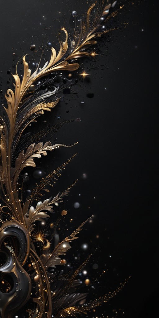 Elegant Golden Floral Design with Sparkling Elements on a Dark Background