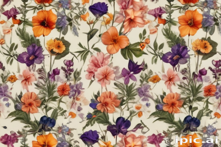 Colorful Floral Pattern Featuring a Variety of Vibrant Blooms and Leaves