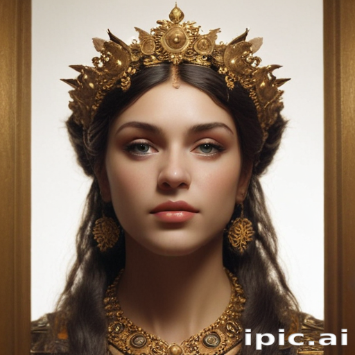 Regal Portrait of a Beautiful Woman Adorned with Majestic Golden Crown