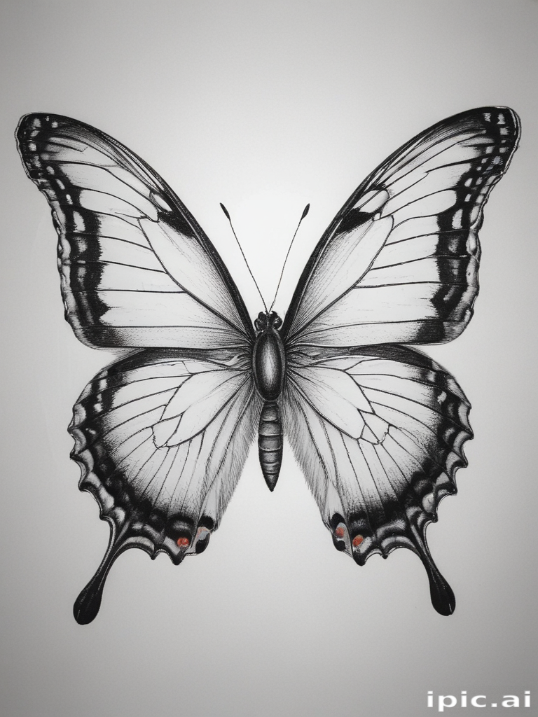Intricate Black and White Illustration of a Beautiful Butterfly with ...