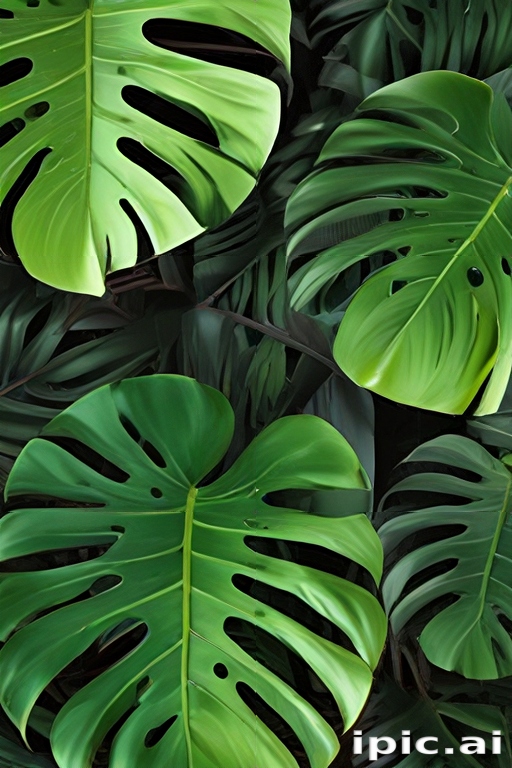Vibrant Green Monstera Leaves Creating a Lush Tropical Background Scene