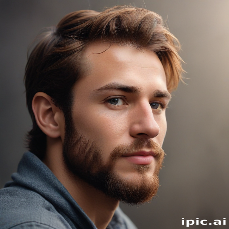 Portrait of a Thoughtful Young Man with Stylish Hair and Beard
