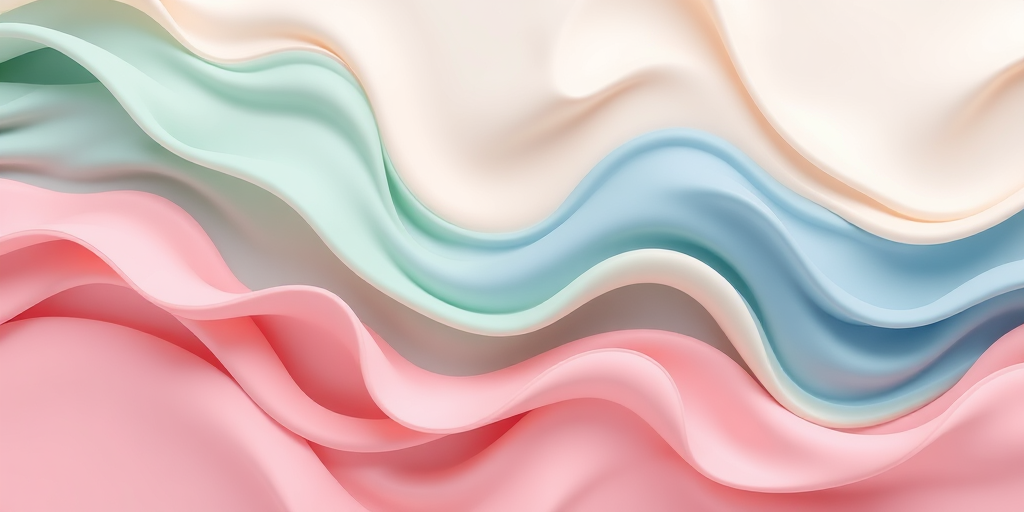 Create an abstract image with flowing waves of various colors including pink, green, blue, and cream, using a high-resolution setting with a 50mm lens at f/8 aperture, shot from a top-down view with a DSLR camera for enhanced sharpness and clarity.