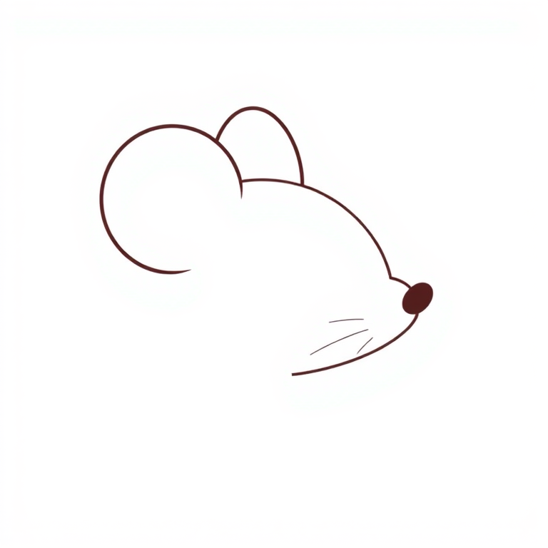 Generate a clean, high-resolution vector image of a simplified cartoon mouse head silhouette, focus on smooth curves and minimal detail, use a soft gradient for depth, camera settings: ISO 100, aperture f/8, shutter speed 1/125s, camera view: centered and close-up, camera style: digital illustration, camera type: graphic design software.
