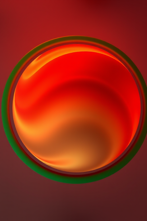 create a 3D abstract globe with smooth gradients in red and orange, surrounded by green rings, shot at f/8, ISO 100, 50mm lens, 4K resolution, top-down view, using a digital camera with HDR settings