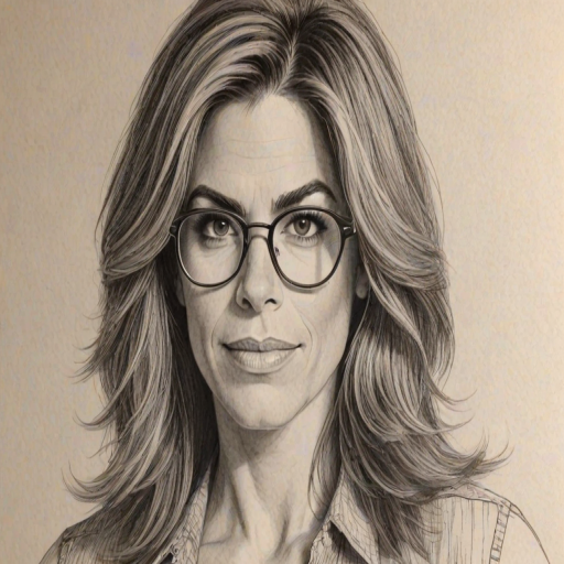 Appealing Jillian Michaels, pencil sketch, portrait of Wonderful woman 1967s in glasses, hair style beatnik, outline, clear lines, fine lines, 8k