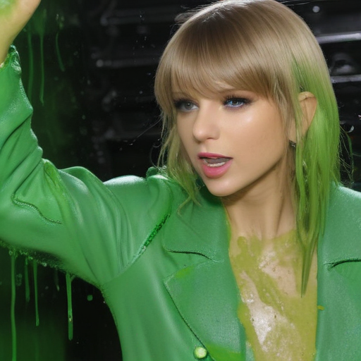 Taylor Swift covered in green gunge