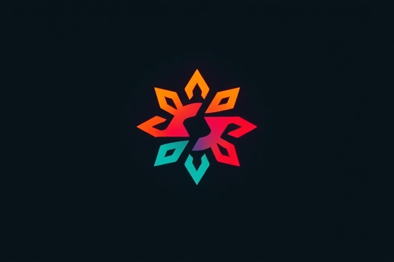 capture a high-resolution image of a stylized modern logo on a plain background using a DSLR camera at f/2.8 aperture, 1/250 shutter speed, ISO 100, with a shallow depth of field and top-down view to enhance clarity and color vibrancy