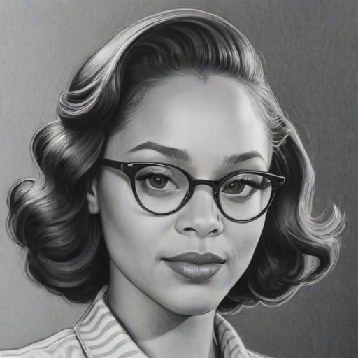 Ravishing Jasmine Cephas Jones, pencil sketch, portrait of Appealing woman 1942s in glasses, hair style beatnik, outline, clear lines, fine lines, 8k