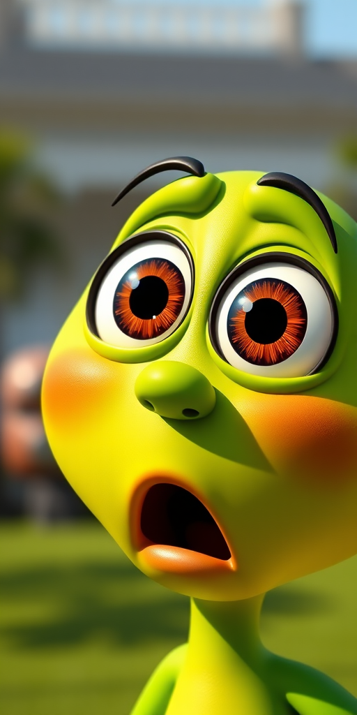 Create a highly detailed vector graphic of a surprised green cartoon face with large eyes and an open mouth, using a Canon EOS R5 camera with 85mm f/1.2 lens, aperture set to f/2.8, ISO 100, shot in daylight with soft natural lighting, and a shallow depth of field for a smooth background blur.