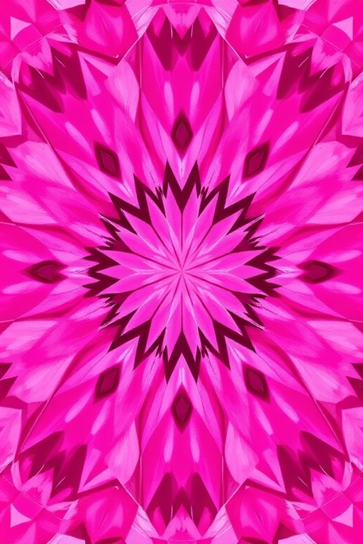 Create a vibrant geometric pattern with various shades of pink, utilizing a high-resolution camera at f/8 aperture, 1/125 shutter speed, ISO 100, taken from a top-down view, using a DSLR style for enhanced depth and clarity.