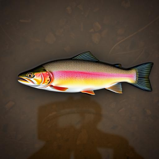 Create a high-resolution image of a whole rainbow trout lying flat, captured from a top-down view, using a Canon EOS 5D Mark IV camera, aperture f/8, ISO 100, and a 50mm lens to enhance color vibrancy and texture detail.
