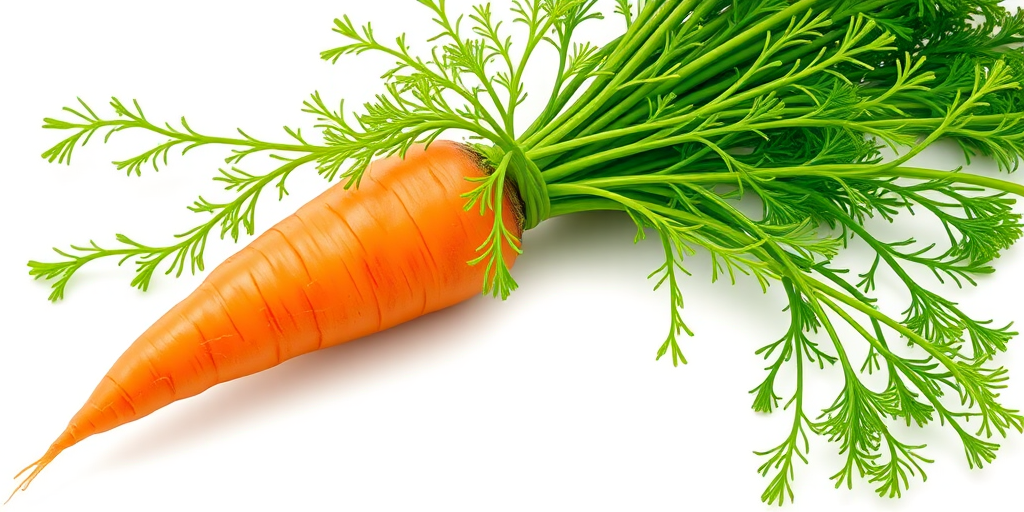 Create a high-resolution vector illustration of a vibrant orange carrot with green foliage, using a Canon EOS R5 camera at f/2.8, ISO 100, 50mm lens, shot from a slightly elevated angle with natural daylight for enhanced color contrast and sharpness.