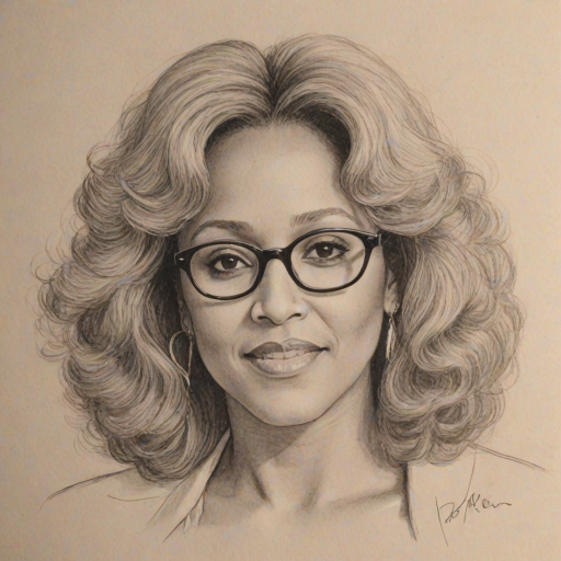 Pleasing Darlene Love, pencil sketch, portrait of Bewitching woman 1978s in glasses, hair style beatnik, outline, clear lines, fine lines, 8k