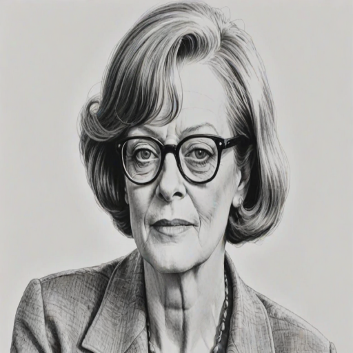 Beautiful Maggie Smith, pencil sketch, portrait of beautiful woman 60s in glasses, hair style beatnik, outline, clear lines, fine lines, 8k