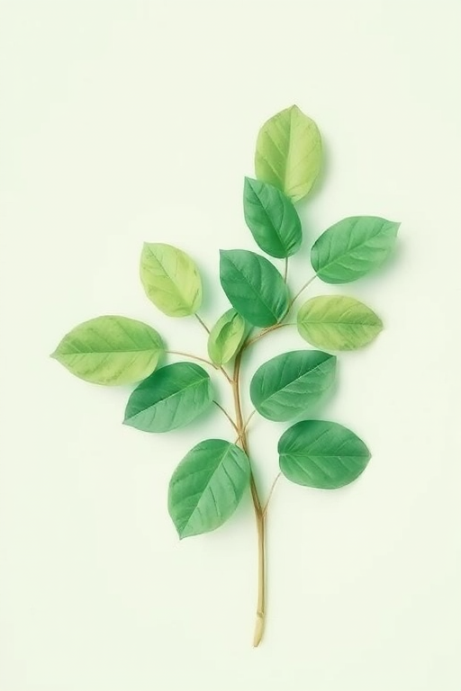 Generate a watercolor illustration of green leaves against a soft pastel green background, focus on details and textures, use a Canon EOS R5 with a 50mm f/1.2 lens, aperture f/2.8, shutter speed 1/125 sec, in natural light, top-down view for clarity and vibrancy.
