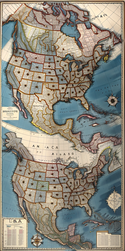 Historic Map of North America Showing Detailed State and Province ...