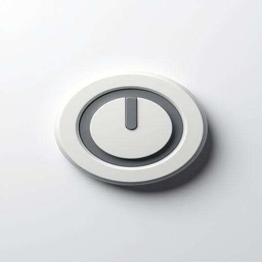 Generate a high-resolution image of a power button symbol on a plain background, using a DSLR camera with an f-stop of 2.8, ISO 100, shutter speed of 1/200 sec, captured from a top-down view with soft diffused lighting to enhance clarity and focus.
