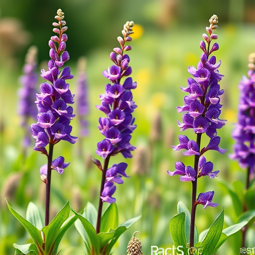Create a detailed vector illustration of tall purple delphinium flowers with vibrant green leaves in a bright, clean style, using a Canon EOS R5 with 24-70mm f/2.8 lens, shot at f/5.6, ISO 100, 1/200 sec, in natural light with a soft focus background to enhance the floral subject.