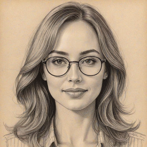 Enticing Courtney Ford, pencil sketch, portrait of Beauteous woman 1970s in glasses, hair style beatnik, outline, clear lines, fine lines, 8k