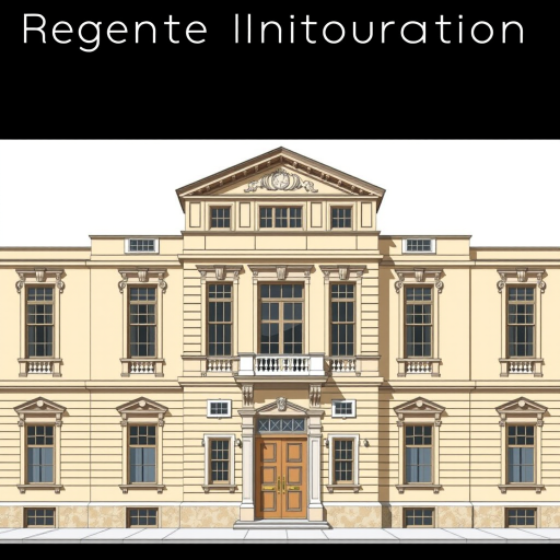 Regenerate an architectural illustration of a classic building with a symmetrical facade, featuring detailed windows and a prominent entrance, using a DSLR camera, 50mm lens, f/8 aperture, ISO 100, natural lighting, shot from a straight-on perspective to enhance clarity and detail.