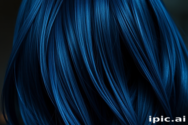 Mysterious midnight blue long layers, named "Starry Night," shimmer with iridescent undertones and a sleek, straight texture that catches the light