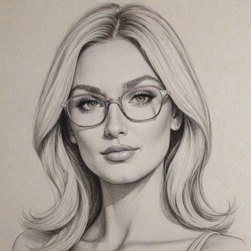 Radiant Brooke Hogan, pencil sketch, portrait of Graceful woman 1968s in glasses, hair style beatnik, outline, clear lines, fine lines, 8k