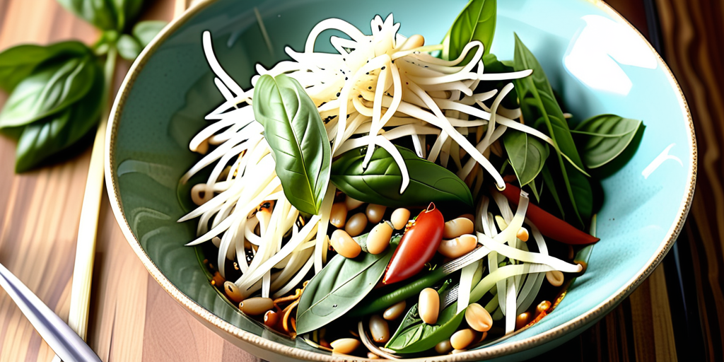 bowlful with thai basil and bean sprouts