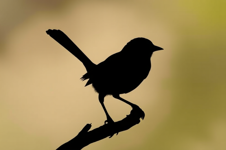 Create a detailed silhouette of a blue bird with sharp features and a slightly raised tail, using a DSLR camera with a 50mm lens, aperture set to f/2.8 for a shallow depth of field, and a high contrast setting for enhanced clarity.