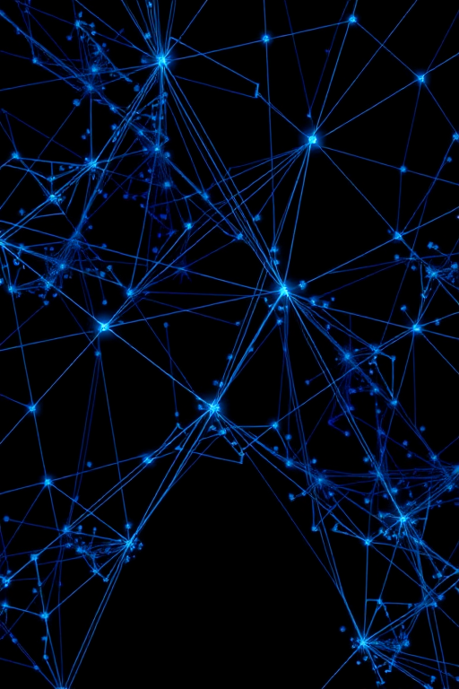 Create a high-resolution abstract digital background featuring intricate geometric lines and nodes in shades of blue on a dark background, captured with a DSLR camera at f/8 aperture, ISO 100, and a resolution of 6000x4000 pixels.