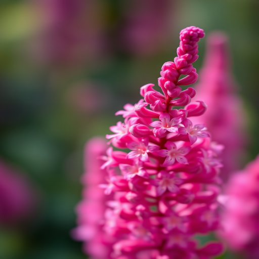 capture a close-up of vibrant pink astilbe flowers, shallow depth of field, natural soft lighting, macro lens, aperture f/2.8, ISO 100, shutter speed 1/250s, focus on a cluster of blossoms against a blurred background