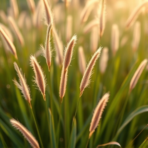Pampas grass in soft sunlight, shallow depth of field, 50mm lens, f/2.8, ISO 100, shutter speed 1/200s, focused view, high-resolution digital photography.