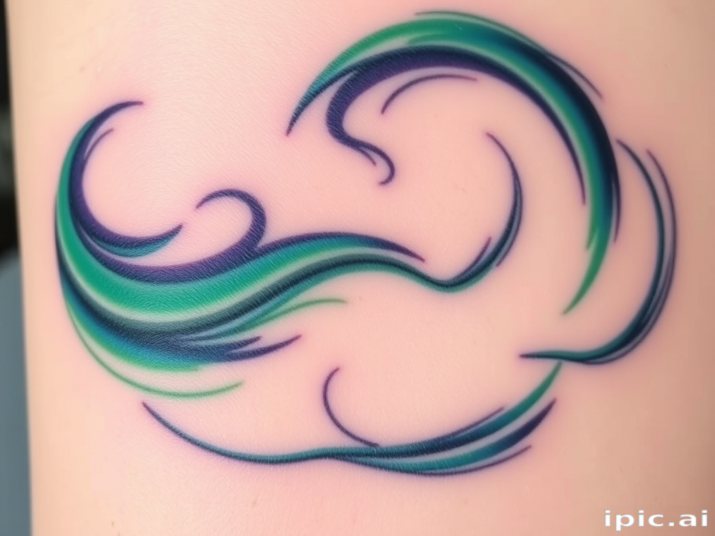 Ethereal "Northern Lights" tattoo captures the mesmerizing beauty of the aurora borealis. Swirling ribbons of green, blue, and purple dance across the skin, creating a sense of movement and wonder. Subtle gradients and color blending techniques mimic the shifting hues