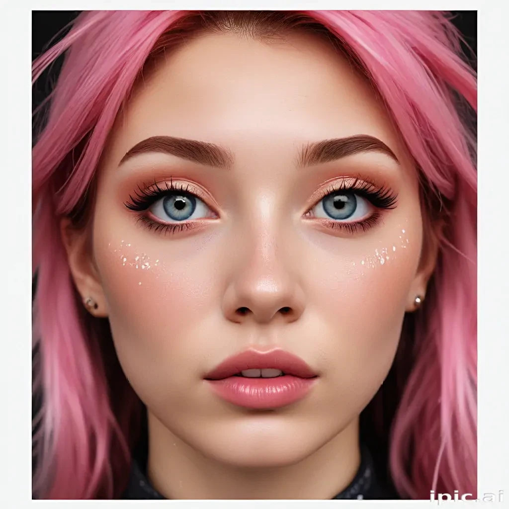 Stunning Portrait of a Young Woman with Pink Hair and Glittering Makeup