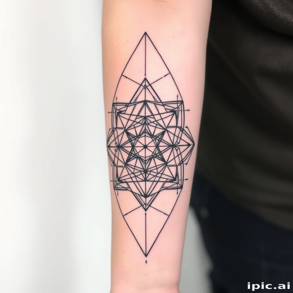 Intricate Geometric Tattoo Design Featuring Symmetrical Patterns and Lines.
