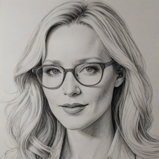 Beauteous Anne Heche, pencil sketch, portrait of Alluring woman 1971s in glasses, hair style beatnik, outline, clear lines, fine lines, 8k