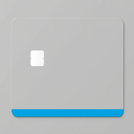 Create a high-resolution vector image of a simple credit card design featuring a gray background, with a prominent white card silhouette and a blue horizontal stripe at the bottom, captured with a Canon EOS 5D Mark IV, using a 50mm f/1.8 lens, at an aperture of f/8, ISO 200, in a studio setting with softbox lighting for even illumination.