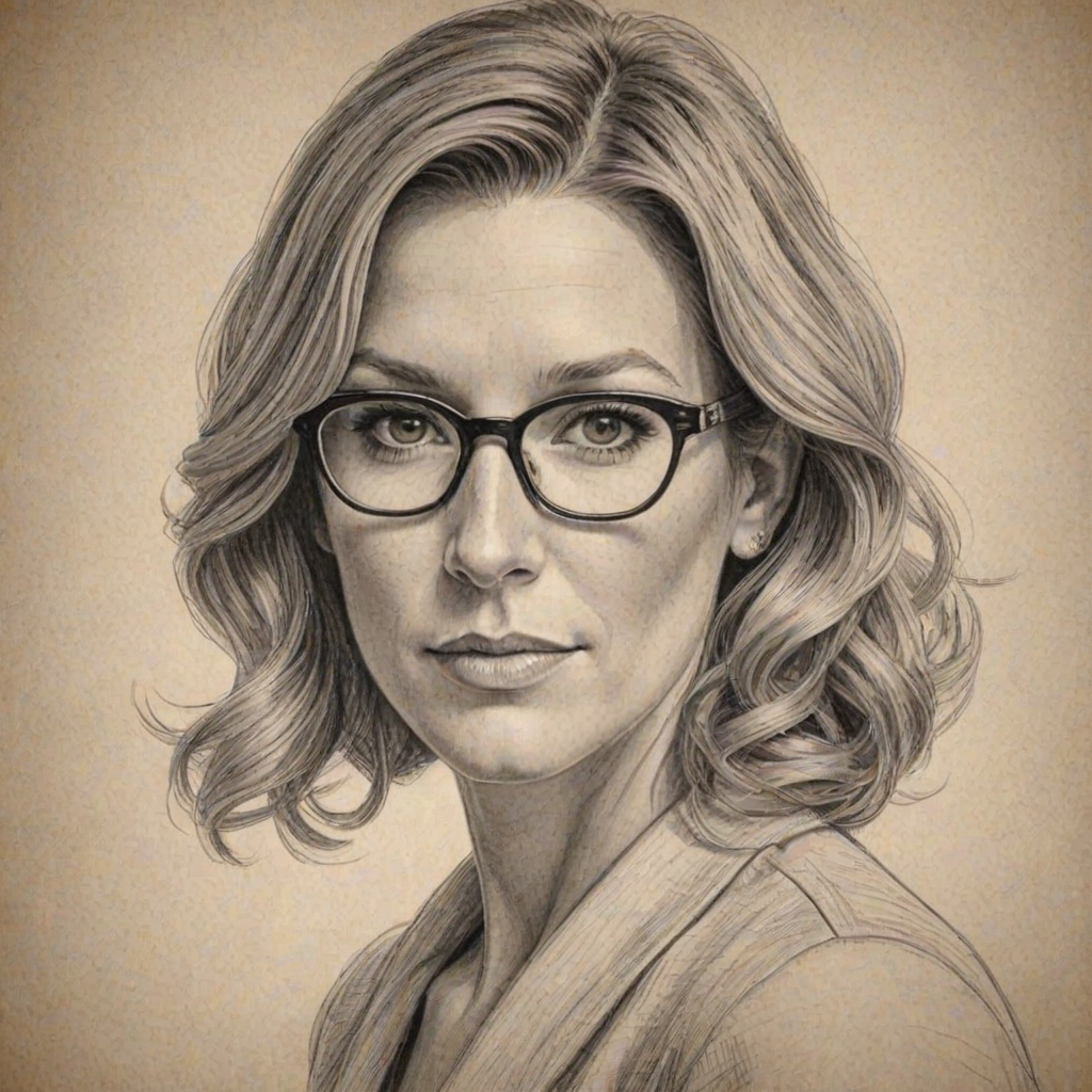 Wonderful Poppy Montgomery, pencil sketch, portrait of Dazzling woman 1931s in glasses, hair style beatnik, outline, clear lines, fine lines, 8k