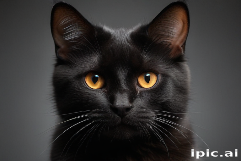 Close-Up Portrait of a Majestic Black Cat with Striking Yellow Eyes