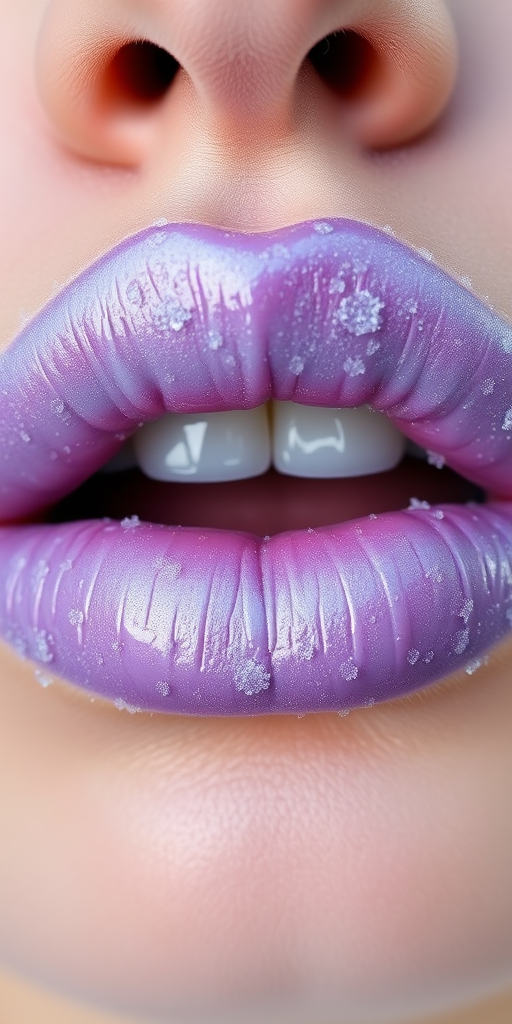 Frosted lilac lips embody ethereal beauty in the "Frosty Fairytale" design, featuring a cool-toned purple base with a delicate silvery sheen that gives the illusion of freshly fallen snow, creating a whimsical and enchanting lip look that's ideal for winter-themed events or fantasy-inspired makeup artistry