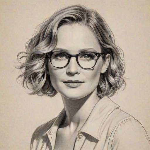 Magnificent Jennifer Nettles, pencil sketch, portrait of Radiant woman 1926s in glasses, hair style beatnik, outline, clear lines, fine lines, 8k