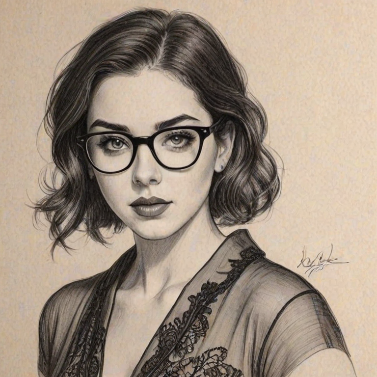 Bewitching Adelaide Kane, pencil sketch, portrait of Appealing woman 1920s in glasses, hair style beatnik, outline, clear lines, fine lines, 8k