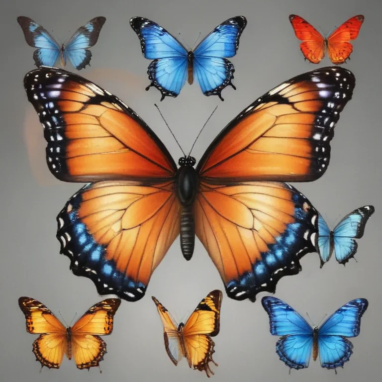 a-beautiful-collection-of-colorful-butterflies-displayed-against-a-gray