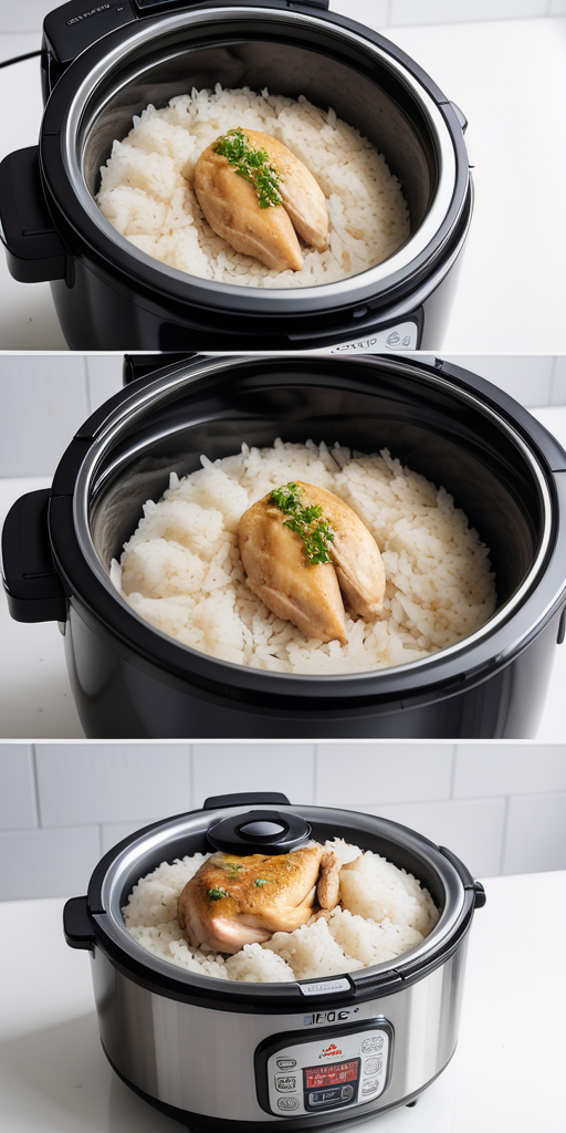 rice and chicken in rice cooker