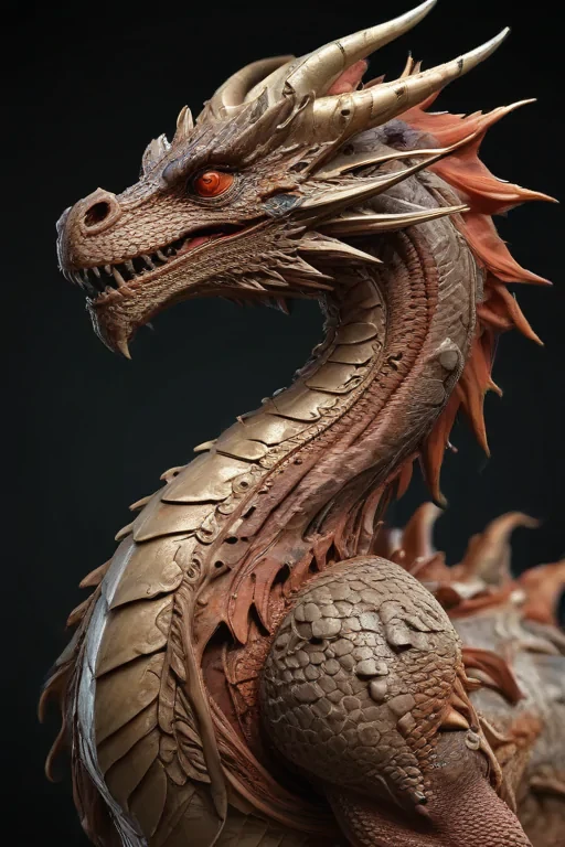 Majestic Dragon Sculpture with Intricate Scales and Fiery Eyes ...